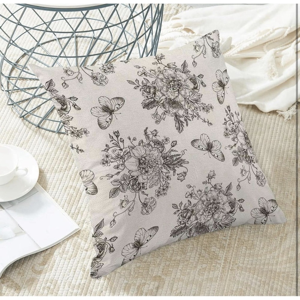 Chinoiserie Black Floral Pillow Covers 20x20 Inch Set of 2 - NEW - Picture 5 of 10